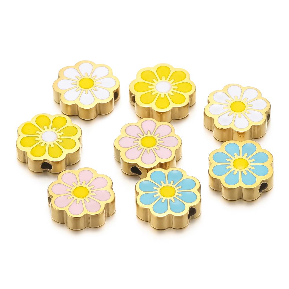 5Pcs Stainless Steel Enamel Sun Flower Beads for DIY Jewelry Making Bracelets Children Charms Necklace Earrings Supplies