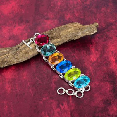 Multi Kleur 925 Massief Sterling Zilveren Armband Met Verstelbare Ketting, Handgemaakte Edelsteen Armband Sieraden, Cadeaus Voor Vrouw Gloednieuwe Armband