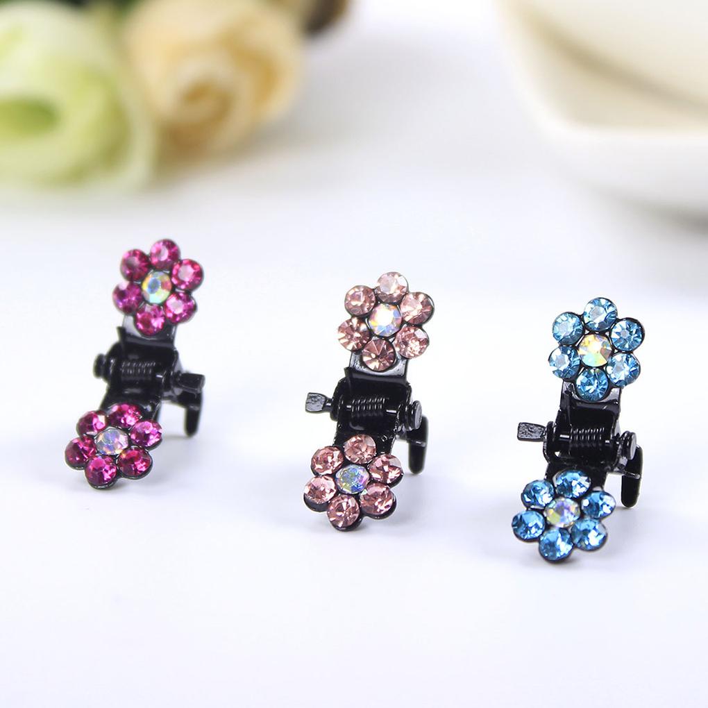 12pcs Little Girl Flower Rhinestone Hair Clamps Women Girls Hair Accessory Grips Hairclips