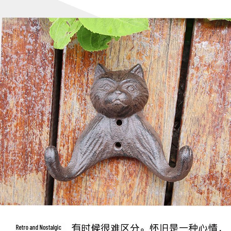 European Rustic Retro Industrial Cast Iron Kitten Whiskers Double Hook Wall Decor