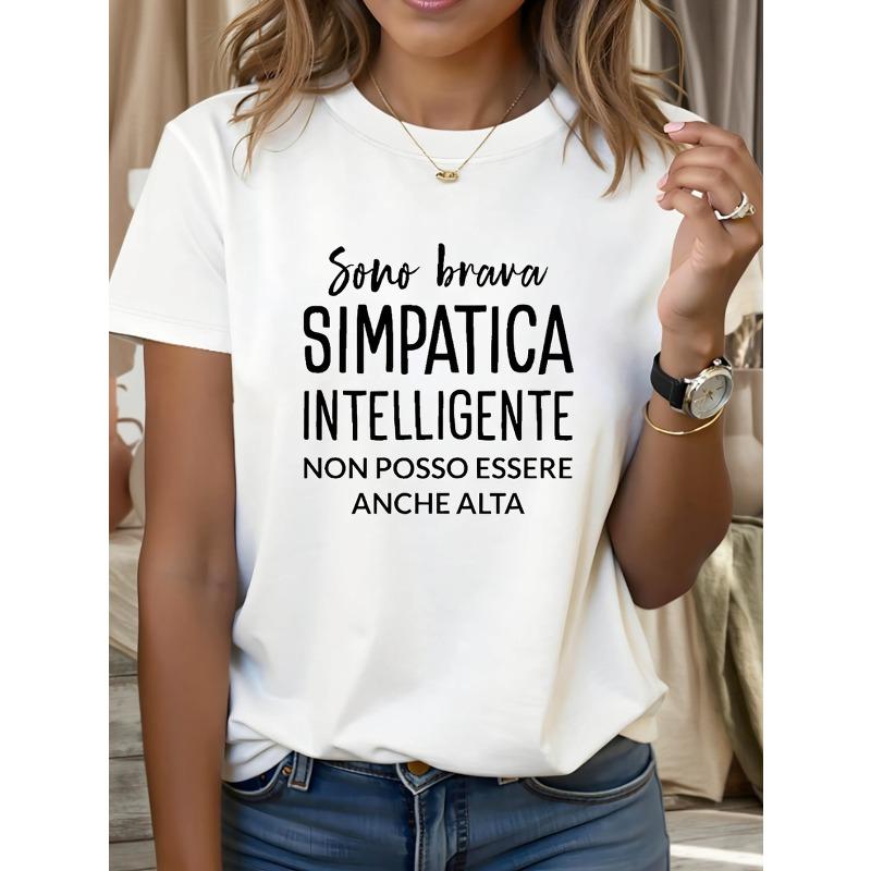 

Letter Print Women s T-shirt, Short Sleeve Crew Neck Casual Top for Summer & Spring, Women s Clothing S белый
