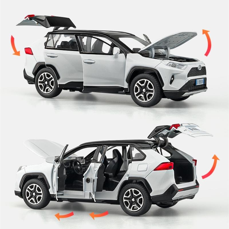 1/32 Toyota RAV4 SUV Alloy Car Model Diecast Metal Toy Vehicles Car Model High Simulation Sound and Light Collection Childrens Toy Gift