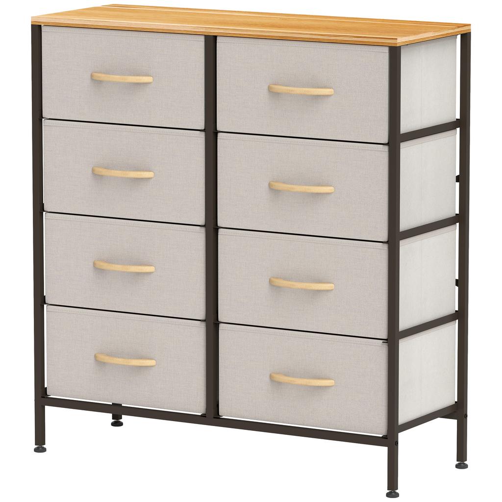 Fabric Chest of Drawers, Industrial Bedroom Dresser with 8 Fabric Drawers, Steel Frame and Wooden Top for Nursery, Living Room, Hallway, Cream White