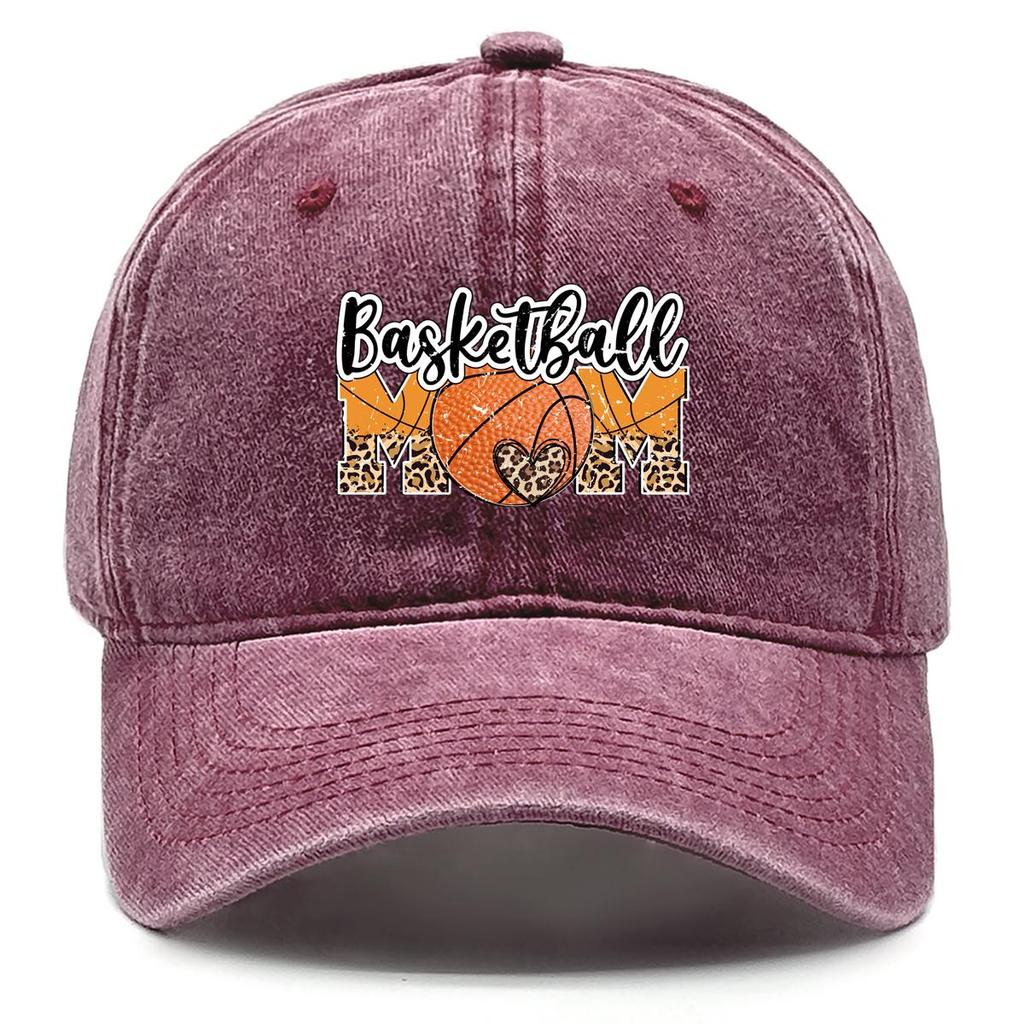 Basketball MOM" Heart Print Snapback Sun Hat, Sports Trucker Hat Slouchy Simple Hip Hop Sun Protective Adjustable Baseball Cap