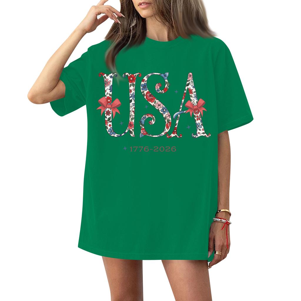 Women's Round Neck Printed Short-sleeved T-shirt Top