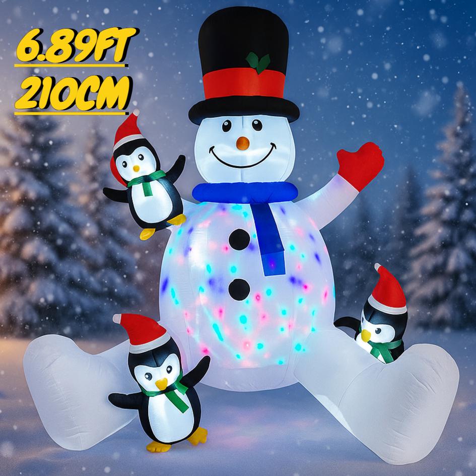 6.89FT Inflatable Snowman Hat Penguin Set Toy Xmas Yard Decoration Festive Gift LED Lit Christmas Supplies Home Decor Ornament