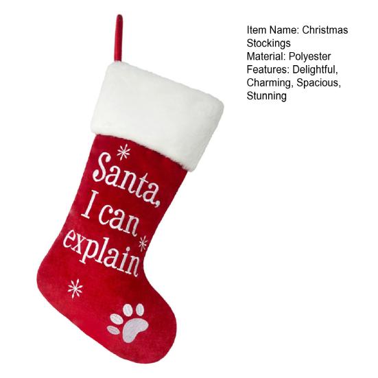 Christmas Stockings 19 Inch Large Embroidered Xmas Stockings with Plush Cuff Fireplace Hanging Ornament for Holiday Party Decoration