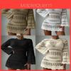 Beach Coverup Dress With Hollow Mesh Long Sleeves For Summer Vacation