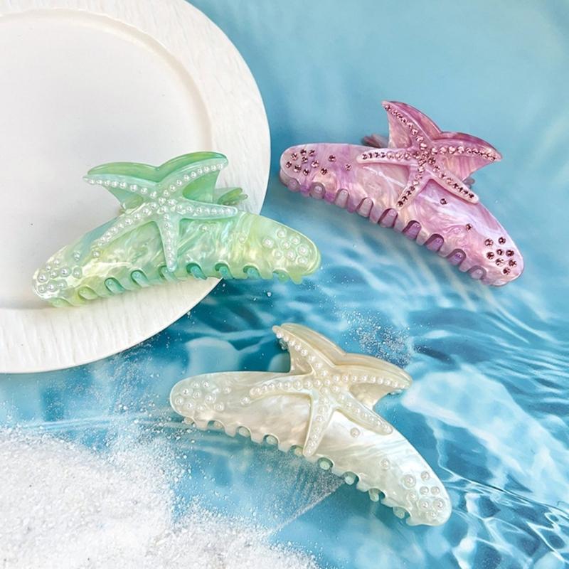 Large Sparkling Rhinestones Clip With Starfishes Design Acrylic Hair Claw For And Everyday Styling And Special Occasion