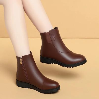 3,5 cm Bequeme Flache Plateauschuhe Weiches Leder Plüschfellstiefel Winter 2025 Damen Kurze Stiefeletten Schnee für Büro Mama