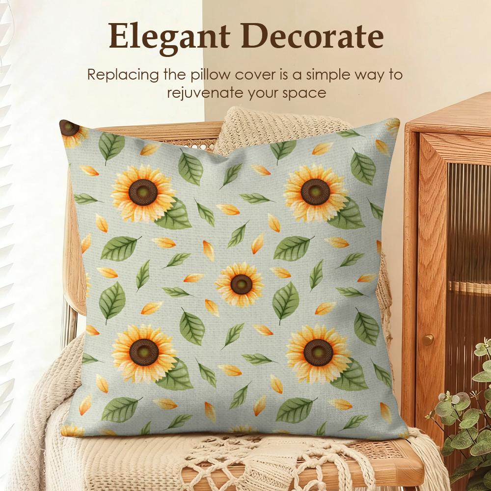 Sunflower Pattern Cushion Cover Natural Linen Pillow Cover Double-Sided Print Cushion Cover For Sofa Home Decor
