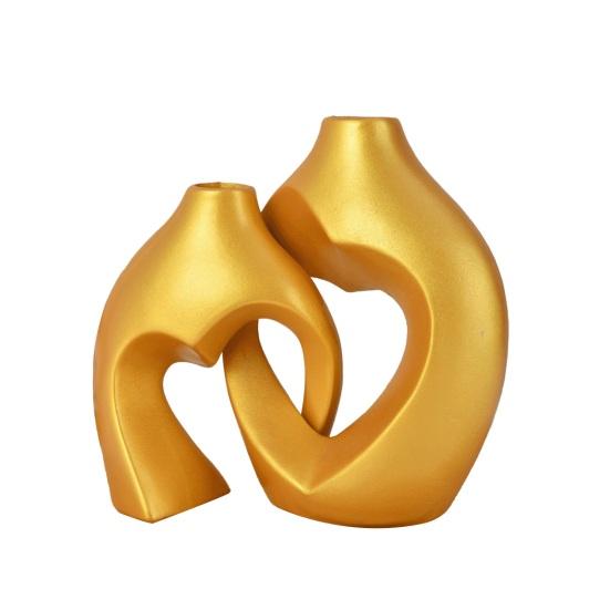1 Pair Snuggle Hollow Heart Shaped Vase Minimalist Modern Flower Vase Nordic Boho Style золотистый