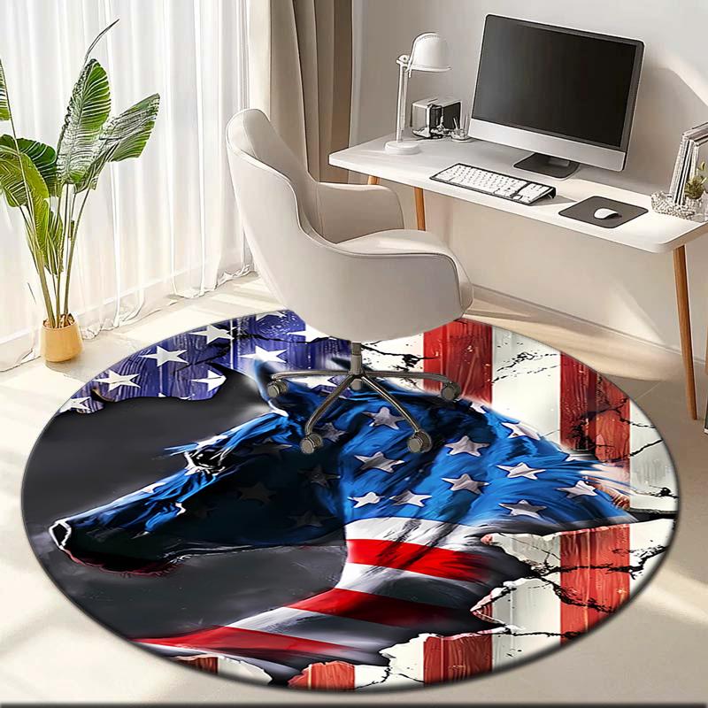 1pc The Texas State Flag and Cowboys Round Carpet Painted Printed Circular Carpet, Home Door Mat, Outdoor Travel Protection Carpet