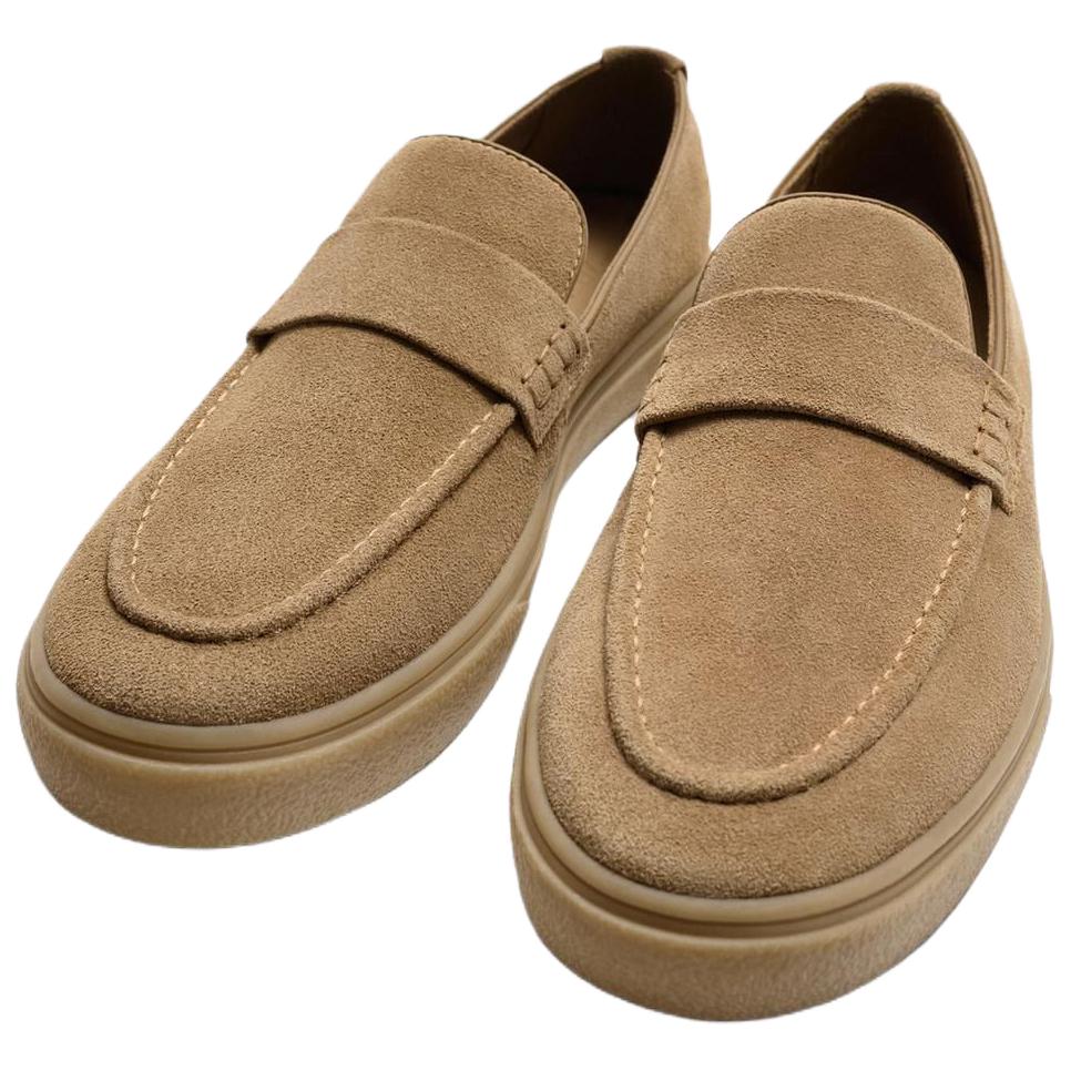 Zara Leather Minimalist Versatile Casual Shoes Men Sneakers Sand-Brown 2621620107