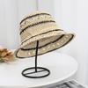New Summer Beach Fisherman Hat For Women Breathable Wide Brim Foldable Stripe Bucket Hat Female Outdoor Sunscreen Cap Party Gift