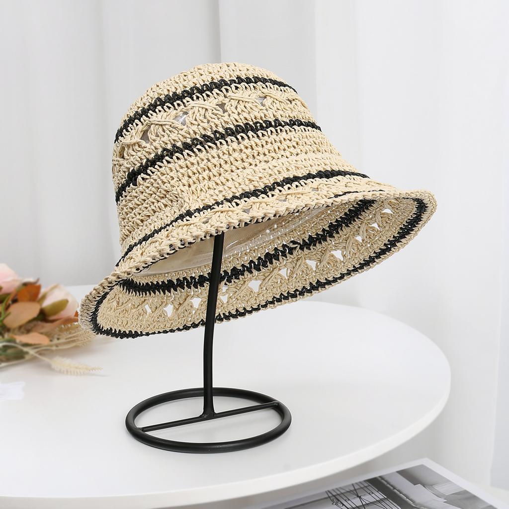New Summer Beach Fisherman Hat For Women Breathable Wide Brim Foldable Stripe Bucket Hat Female Outdoor Sunscreen Cap Party Gift