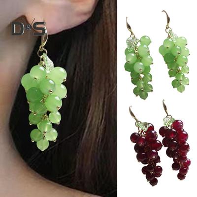 1 PC Grape Cluster Earrings Women Hook Earrings Fruit Earrings Faux Crystal Hanging Earrings Party Club Dangling Earrings
