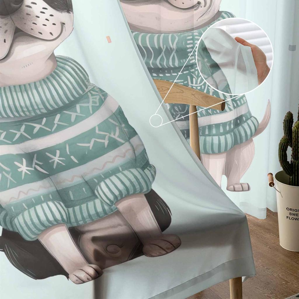 Pet Dog Balloon Celebration Flag Sweater Sheer Curtains for Kids Bedroom Living Room Voile Window Curtains Tulle Drapes