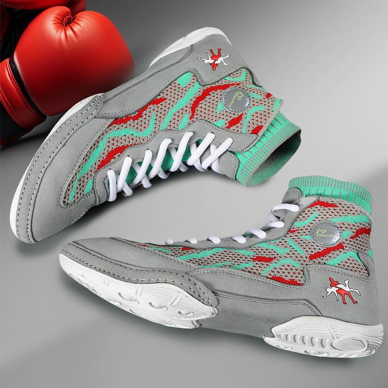 New high-top boxing shoes, men's and women's sanda free fighting, fighting training shoes, non-slip and wear-resistant wrestling shoes