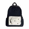 Mochila de lona con lazo Mochila casual bordada para estudiantes Bolso escolar Mochila deportiva de poliéster de color contrastante de gran capacidad