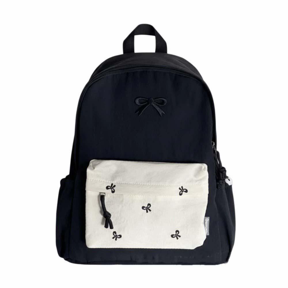 

Embroidered Canvas Bow Backpack Daypack Large Capacity Backpack Students School Bag for Gift чёрный
