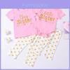 Süßes Partneroutfit für große und kleine Schwester, T-Shirt mit goldenen Buchstaben und kurzen Ärmeln, Set mit langen Hosen