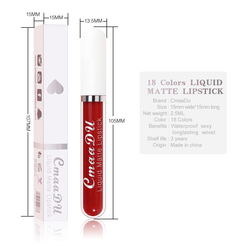 CmaaDu 18-Color Matte Waterproof Long-lasting Lip Gloss