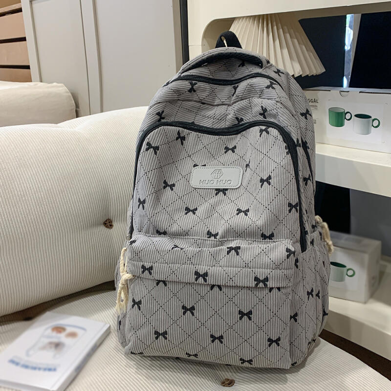 Rucksack Cord Schultasche Schleife bedruckt Leichtgewicht Großes Fassungsvermögen Reise-Rucksack