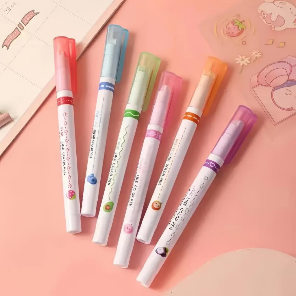 1 Set of 6 Multi-color Contour Pens, Long-lasting Anti Smudging, Suitable for Student Manual Account Marking