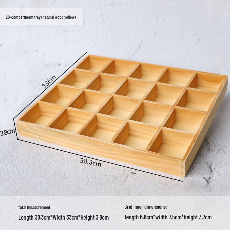Retro Wooden Multi-Grid Desktop Storage Box and Display Tray