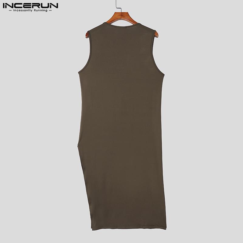 INCERUN Men Sleeveless Irregular Hem Splits Casual Long Tank Tops