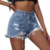 Women High Waist Distressed Denim Shorts Non Stretch Ripped Raw Hem Jean Shorts with Five Pocket Design and Button Fly Closure