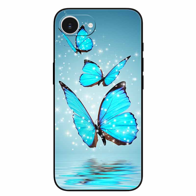 Schwarze Handyhülle Cover für Apple iPhone 16e Hüllen Gedruckte TPU Weiche Stoßfängerhülle für iPhone16e 16e 2025 Schutz Silikonhüllen