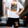 Boys 2 Piece American Street Trend Print Outfit, Short Sleeve T-Shirt and Shorts Set for Kids Age 5-14,Black and White Sporty Casual Summer Clothes