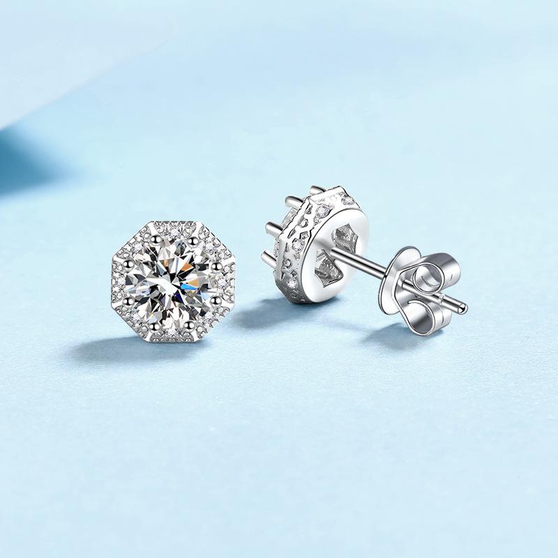 S925 sterling silver moissanite earrings for women new eight-pointed star earrings simple high-end earrings plated with pt950 gold