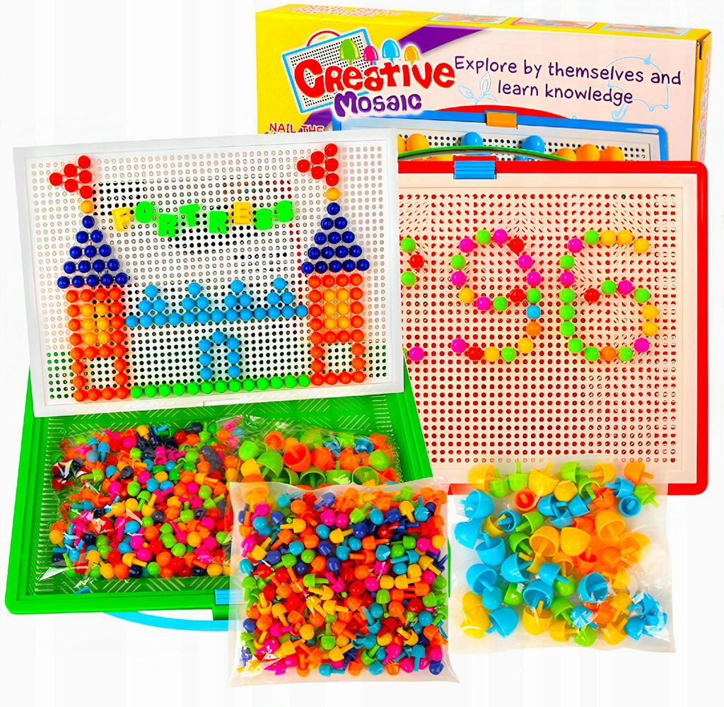 Kreatywny Zestaw Układanka Pinezki Grzybki Montessori Puzzle 296 Elementy