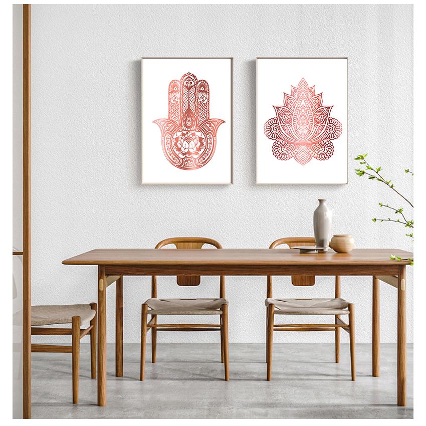 Wall Painting Decoration Picture Modern Room Decor Yoga Art Print Rose Gold Wall Art Flower of Life Poster Hamsa Canvas Painting