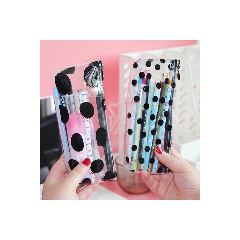 Transparent Pencil Case For Students Large Capacity School Supplies Organizer With Cow Dot Pattern