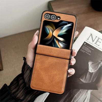 Mattes Luxus-weiches Leder-Klappscharnier, stoßfester Schutz, Rückseite für Samsung Galaxy Z Flip 6 5 4 3, Handy-Zubehör