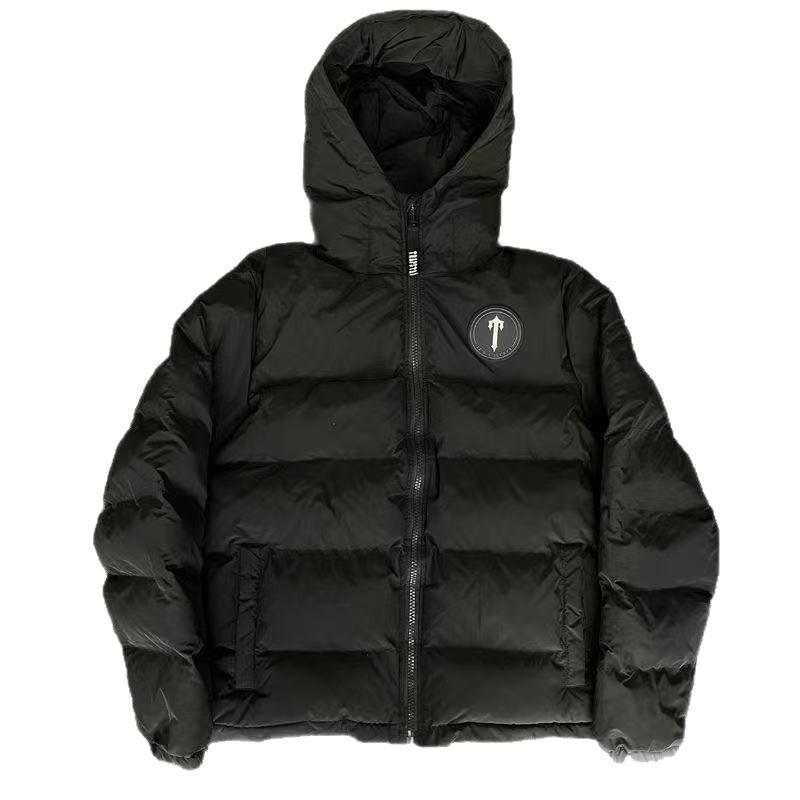 Męska Gruba Pikowana Kurtka Bawełniana Z Kapturem I Haftem Na Plecach Streetwear Zimowy Płaszcz Luźny Krój