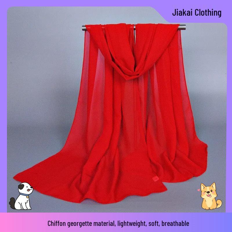Однотонная шаль из шифона-жоржета красного цвета - Легкий женский танцевальный шарф