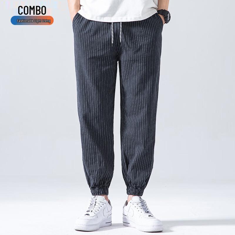 Men s Loose Fit Cotton Linen Tapered Cropped Pants L