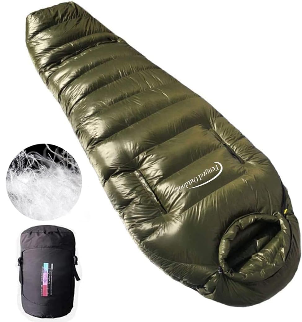 

Спальный мешок-мумия Fengzel Outdoor с рукавами и гусиным пухом Минимальная температура использования для катастроф Экстремальный холод Холодная погода Зимняя пуховая одежда