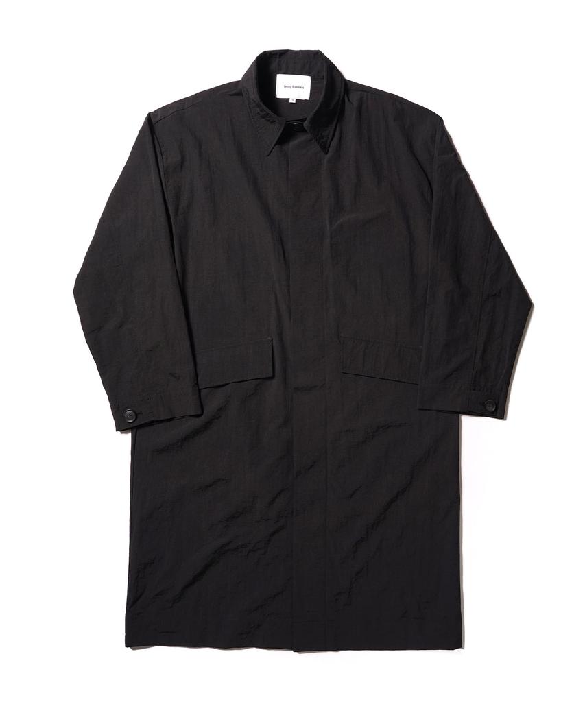 Youngboomers Hidden Button Nylon Mac Coat_Black