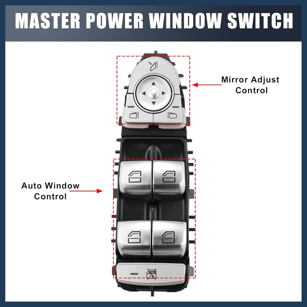 Power Window Switch, Front Left Driver Side Window Control Switch No.A2229056800 for Mercedes-Benz C300 2015-2020 Silver Tone, 1 Pc