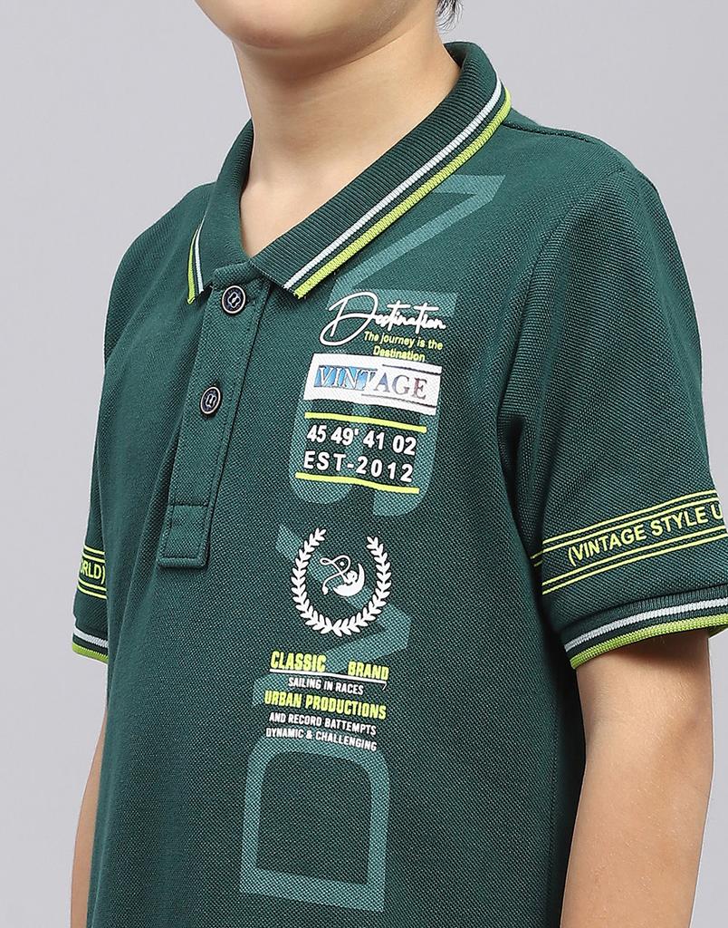 MONTE CARLO Boys Green Printed Collared Neck Half Sleeve T-Shirt