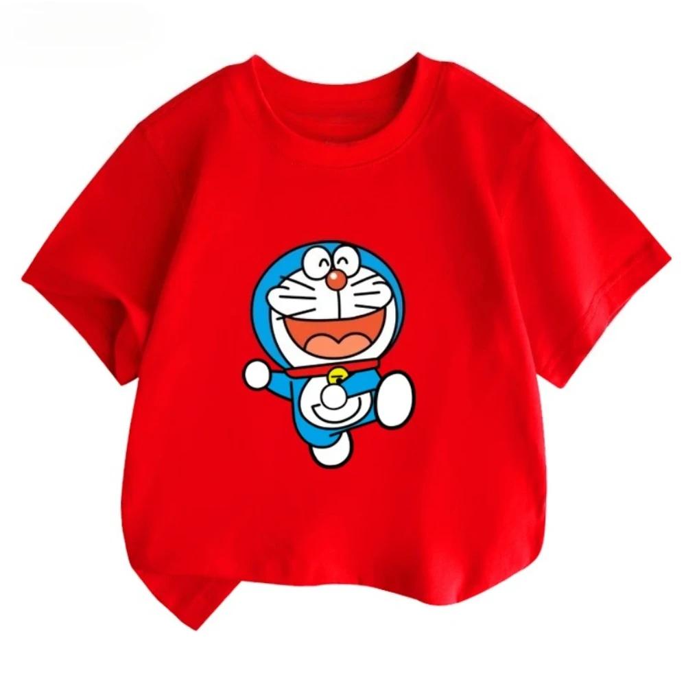 Fashion Summer Cartoon Short Sleeve T Shirt for Kids Comfortable Anime Casual Clothes Boys Girls Children Doraemon Robotic Cat