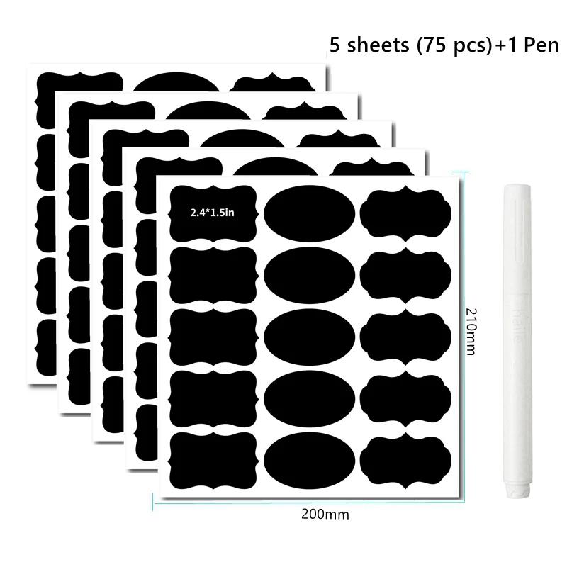20-75pcs Waterproof Chalkboard Labels Spice Organizer Label for Household Kitchen Blackboard Stickers with White Erasable Pen