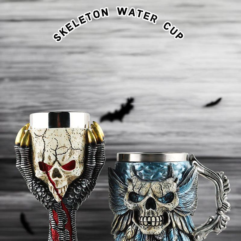 Skeleton Water Cup Halloween Themed Skull Mug with Scary Ghost Claw Detail Resin Craft Goblet for Unique Craft Ornaments