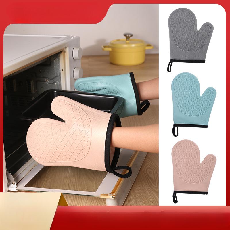 Short silicone heat insulation gloves thickened cotton-padded kitchen microwave oven barbecue baking gloves